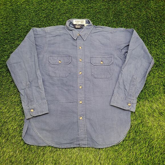Vintage 80s Woolrich Flannel Button Shirt Womens Large 23x28 Blue Boyfriend - Picture 1 of 13